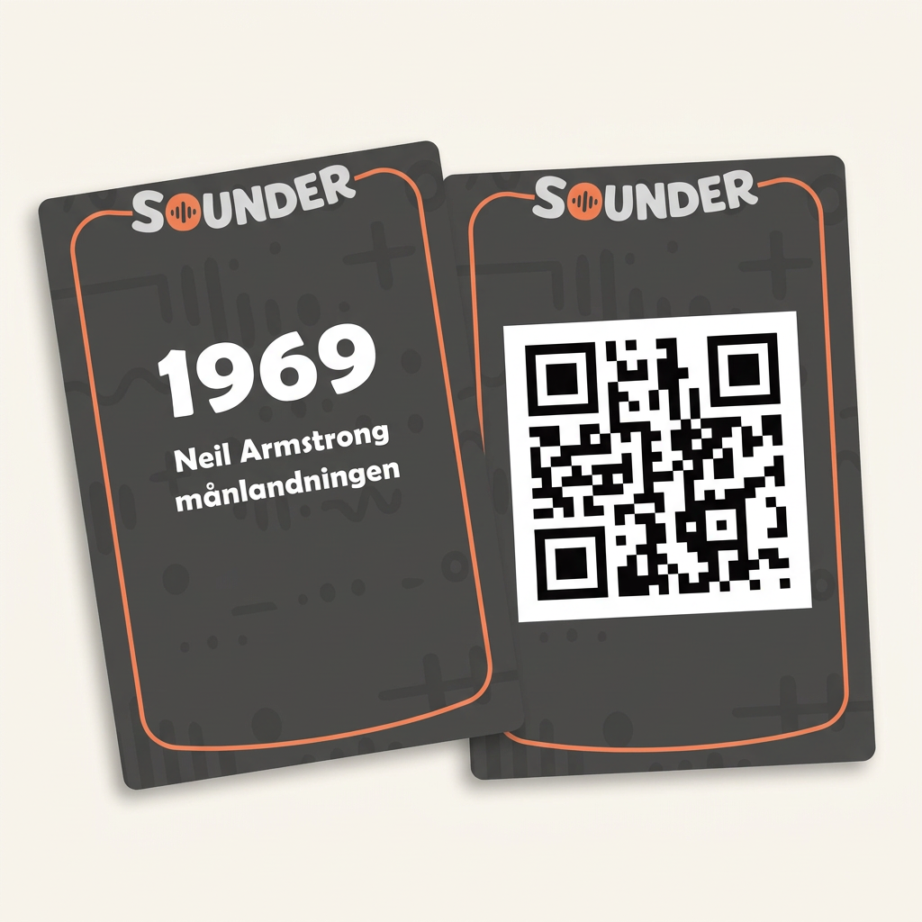 Sounder-kort fram och bak: 1969 Neil Armstrong månlandningen och QR-koden